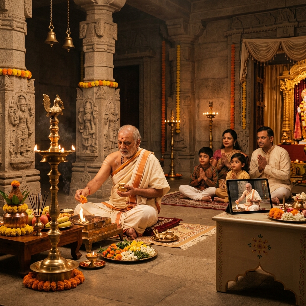 Vedic priest performing personalized Sankalpam in temple