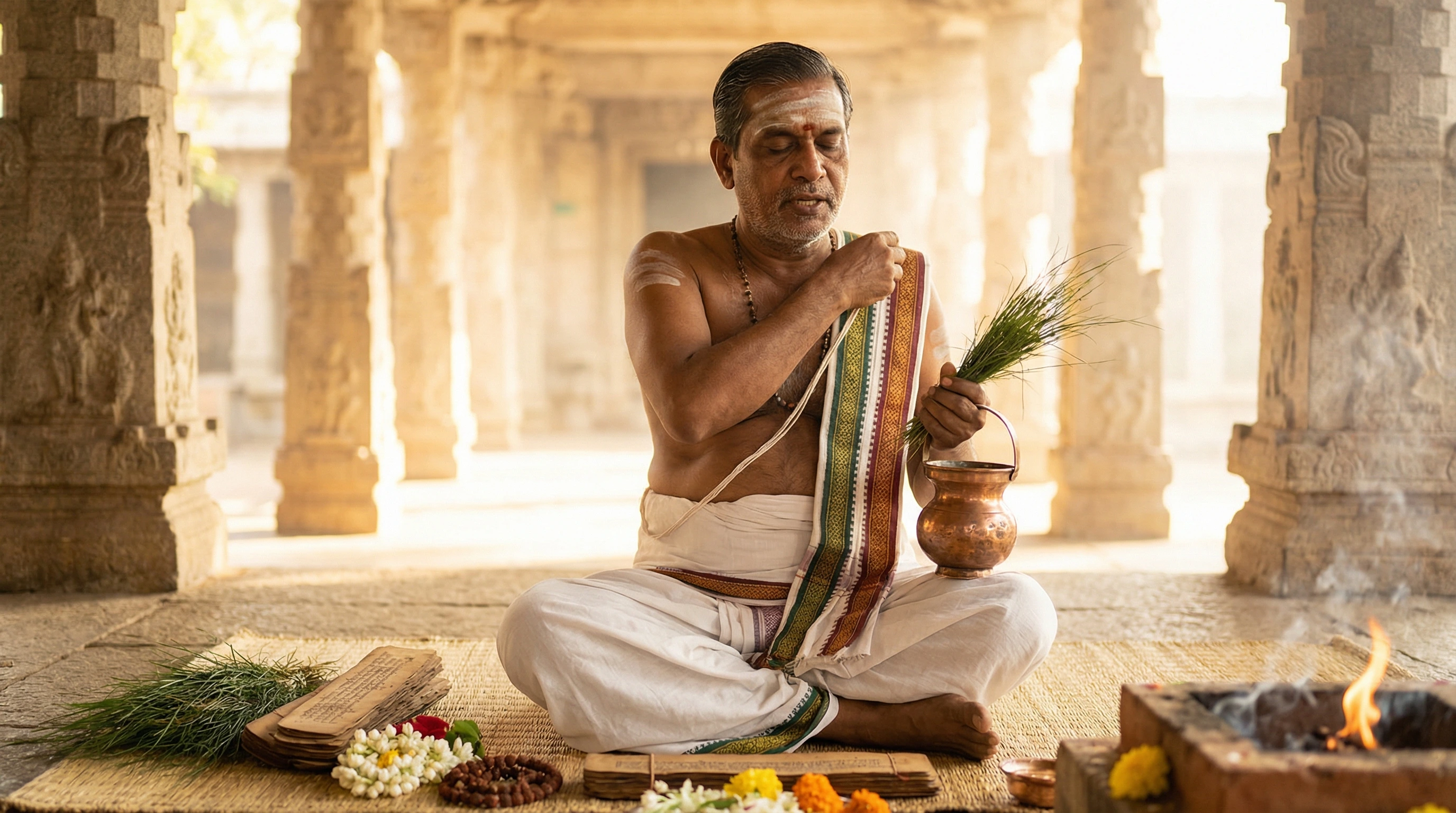 Avani Avittam Upakarma sacred thread renewal ritual performed by Vedic priests