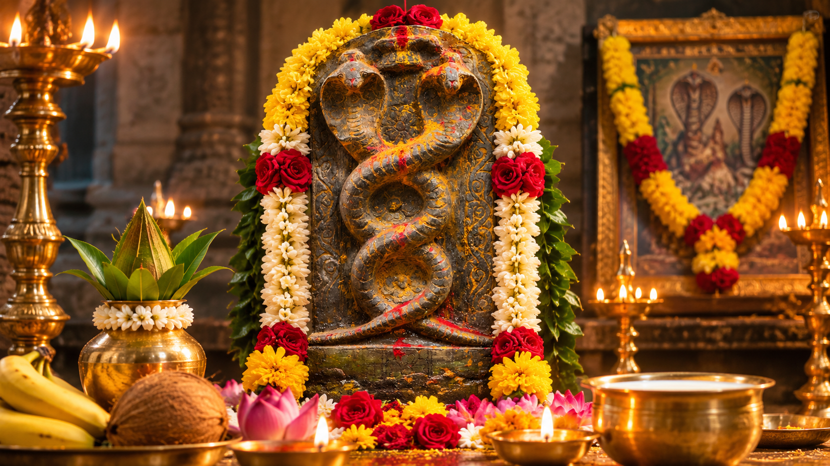 Decorated Naga Devata idol representing Naga Panchami meaning and significance