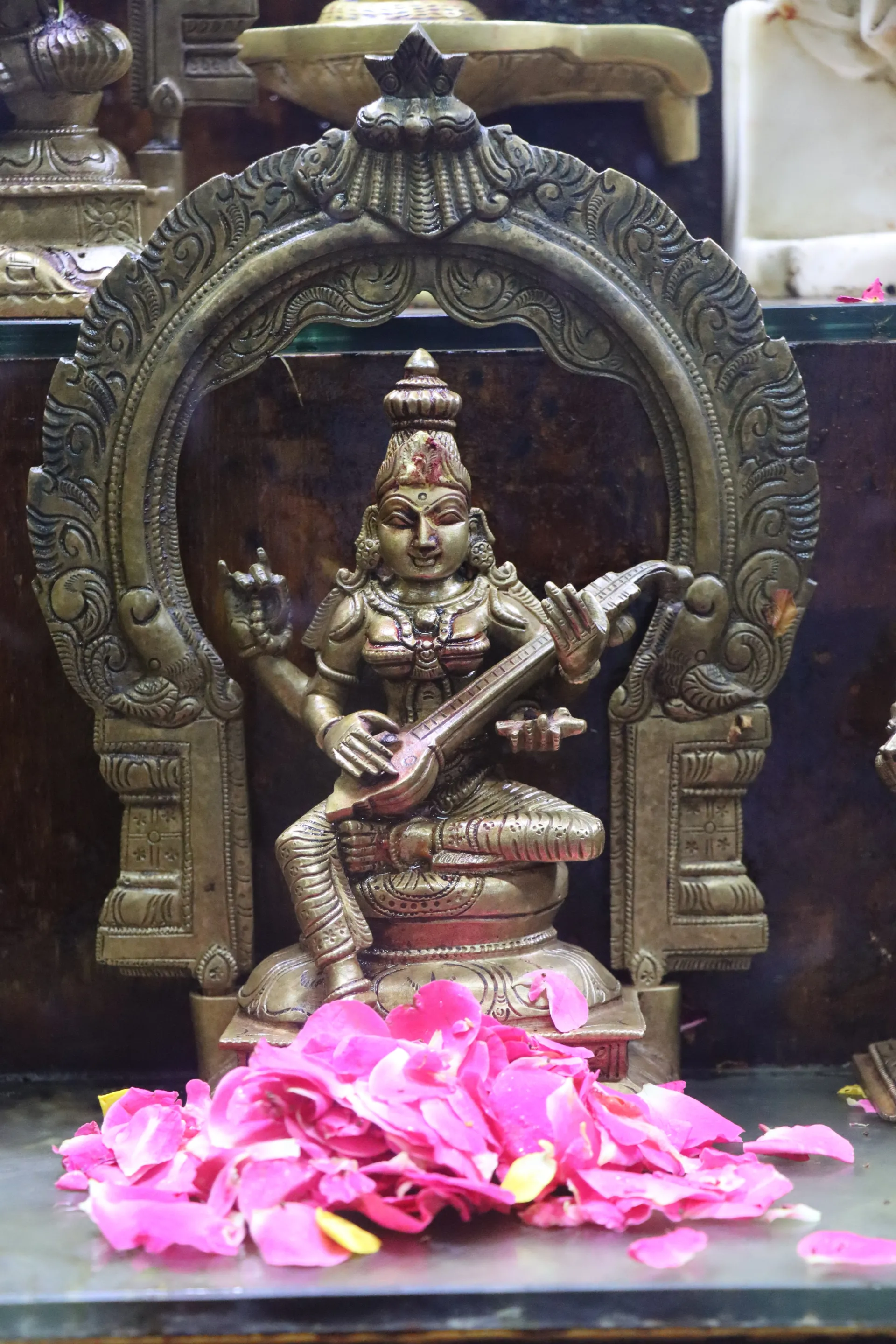 Goddess Saraswati worship during Navaratri at Swami Narayanan Temple