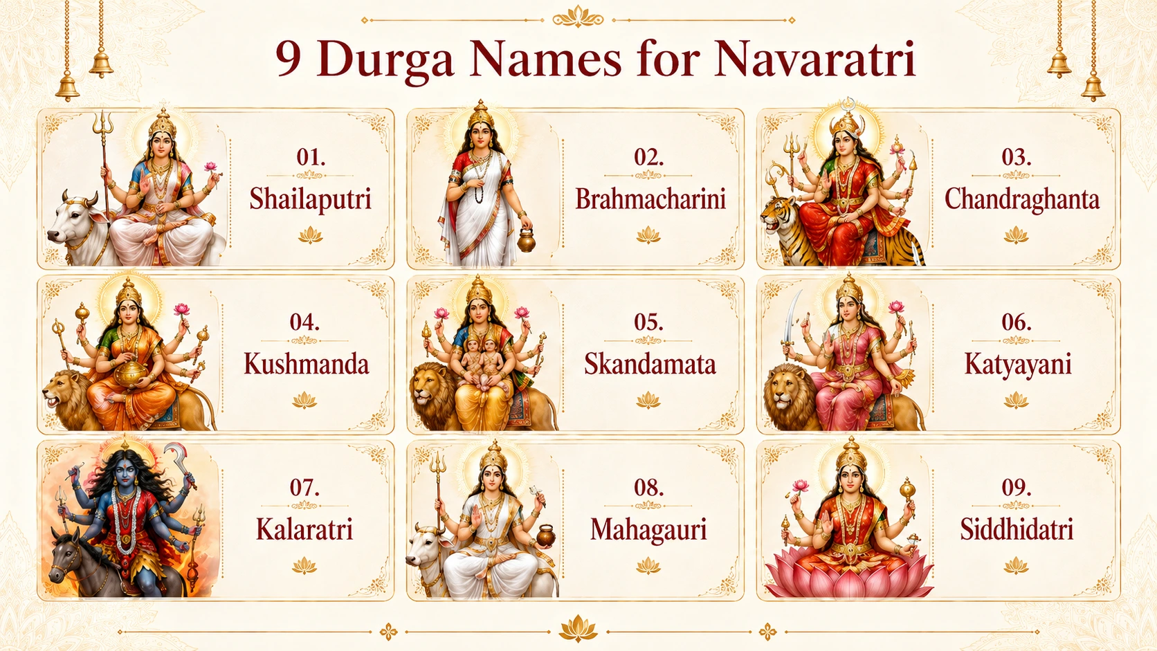 Nine forms of Goddess Durga during Navaratri